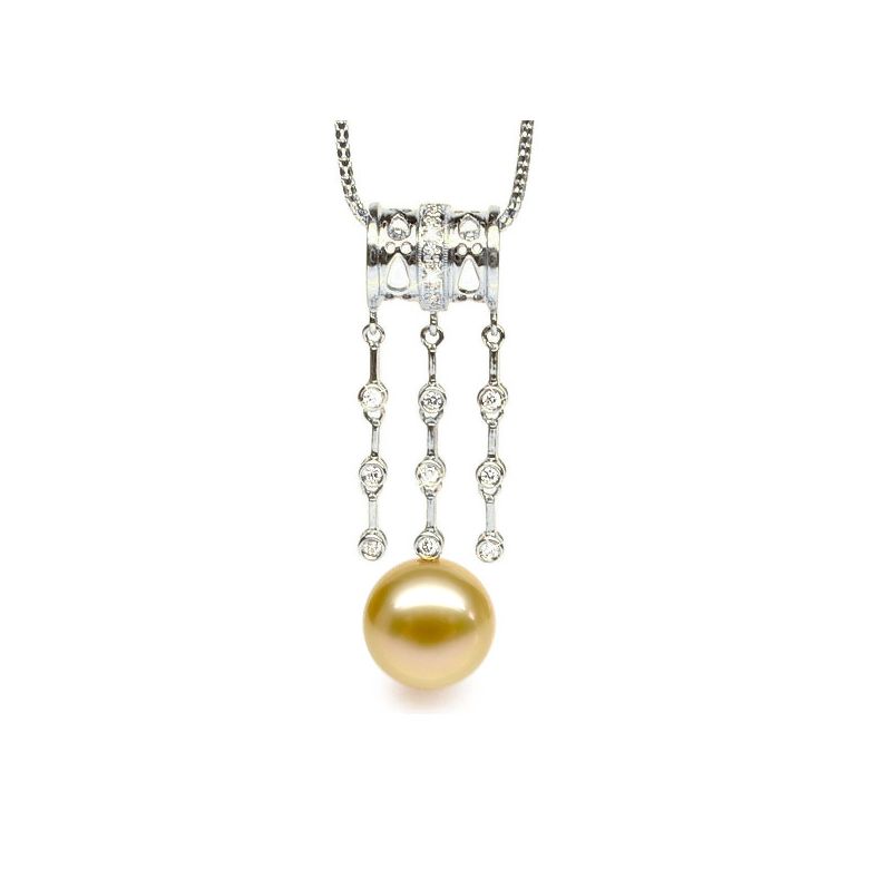 Ciondolo Lusso Etnico - Oro Bianco, Diamanti & Perla dei Mari del Sud Dorata - 1