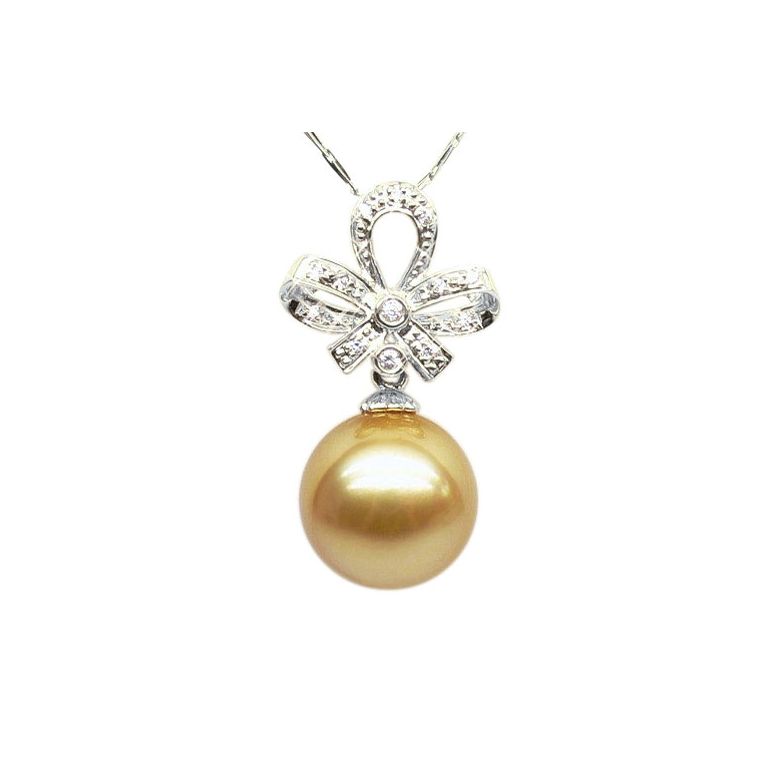 Ciondolo Nodo - Oro Bianco, Diamanti & Perla Gold dei Mari del Sud - 1