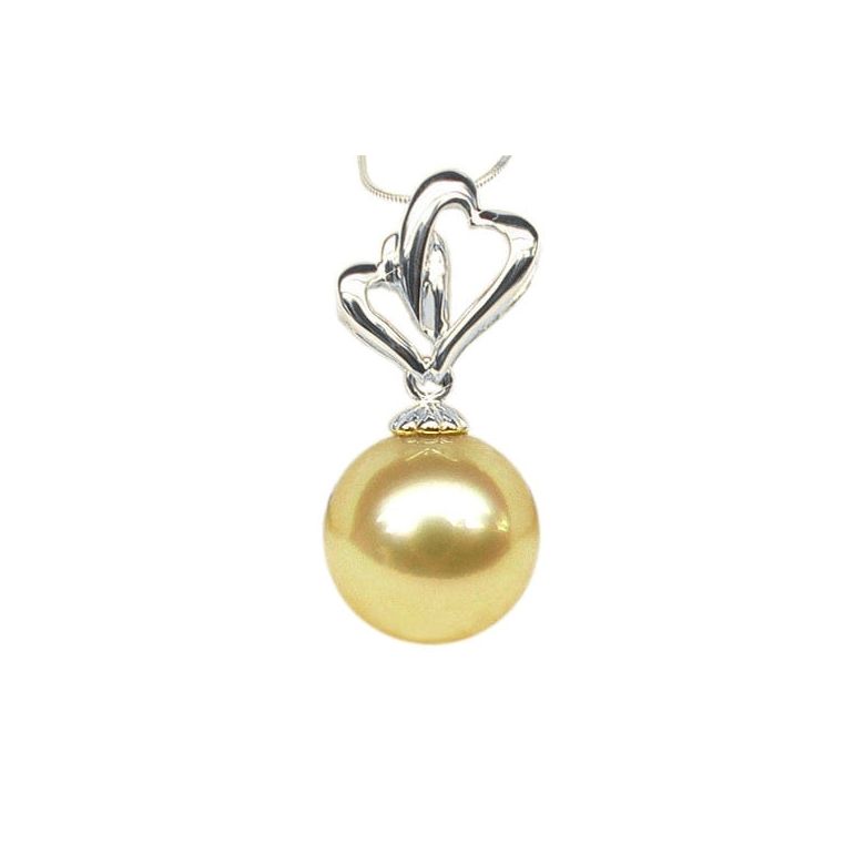 Ciondolo Cuori Dorati - Oro Bianco & Perla Gold dei Mari del Sud - 2