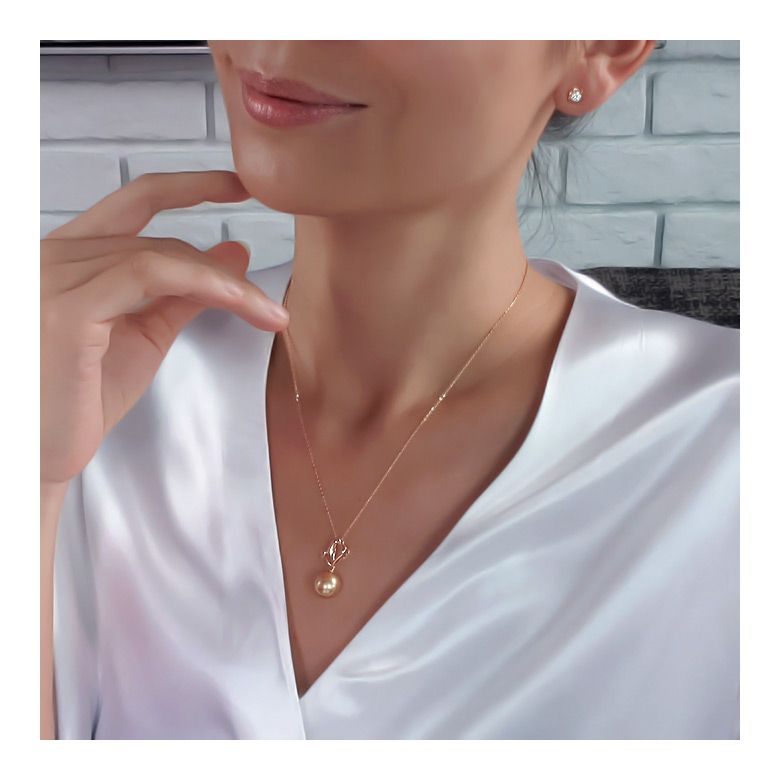 Ciondolo Cuori Dorati - Oro Bianco & Perla Gold dei Mari del Sud - 3