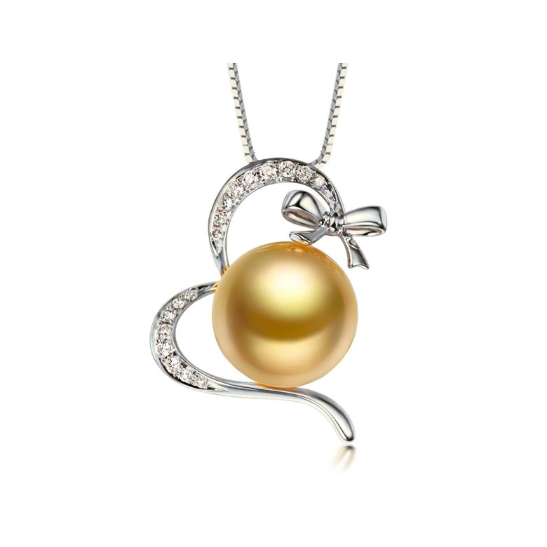 Ciondolo Nodo con Ganse - Oro Bianco, Diamanti & Perla Gold dei Mari del Sud - 1