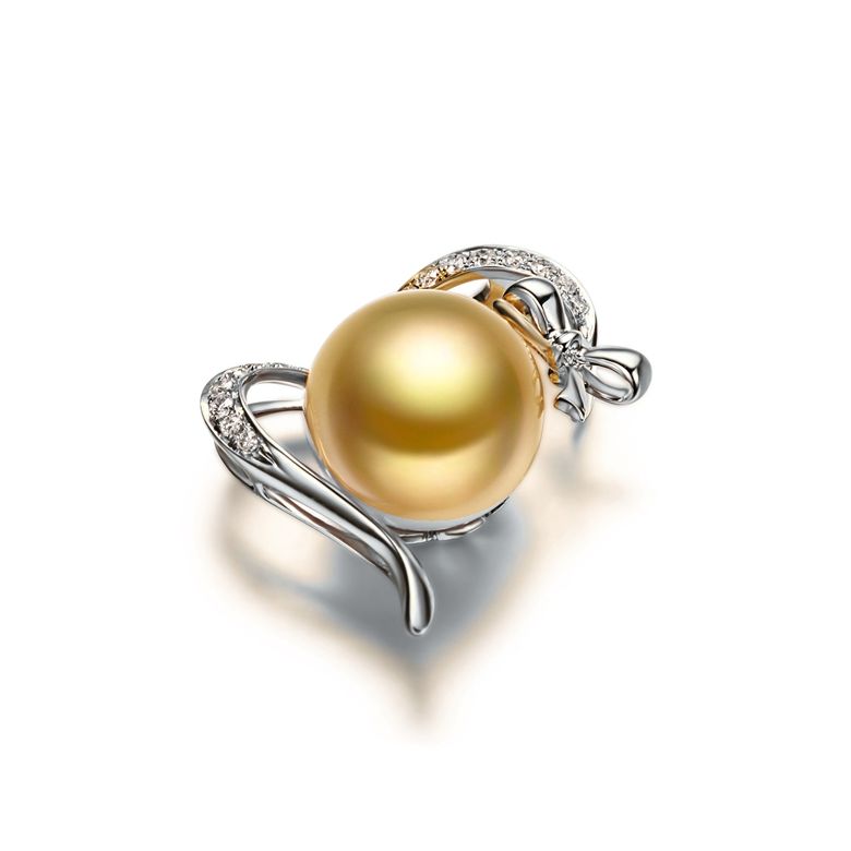 Ciondolo Nodo con Ganse - Oro Bianco, Diamanti & Perla Gold dei Mari del Sud - 3