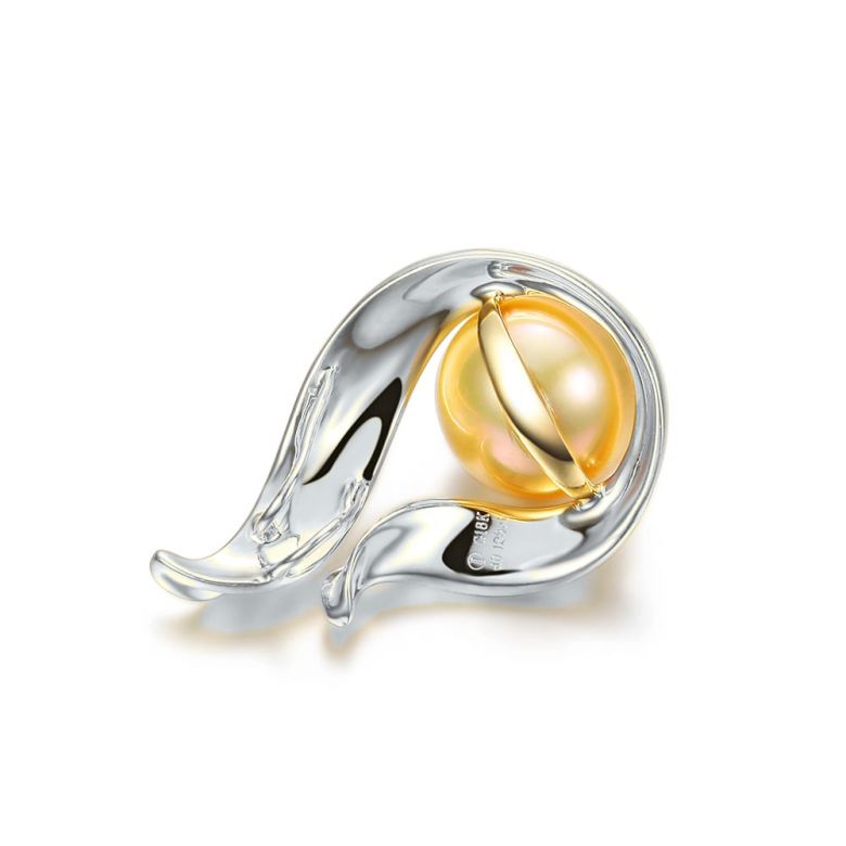 Ciondolo Dolcezza Vegetale - Oro Bianco, Diamanti & Perla Gold dei Mari del Sud - 4