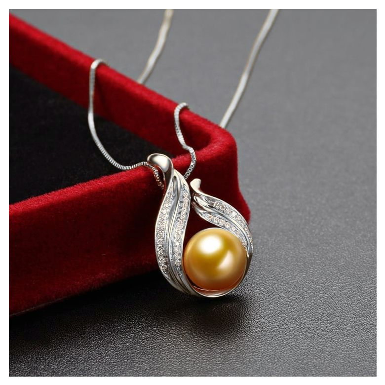 Ciondolo Dolcezza Vegetale - Oro Bianco, Diamanti & Perla Gold dei Mari del Sud - 5
