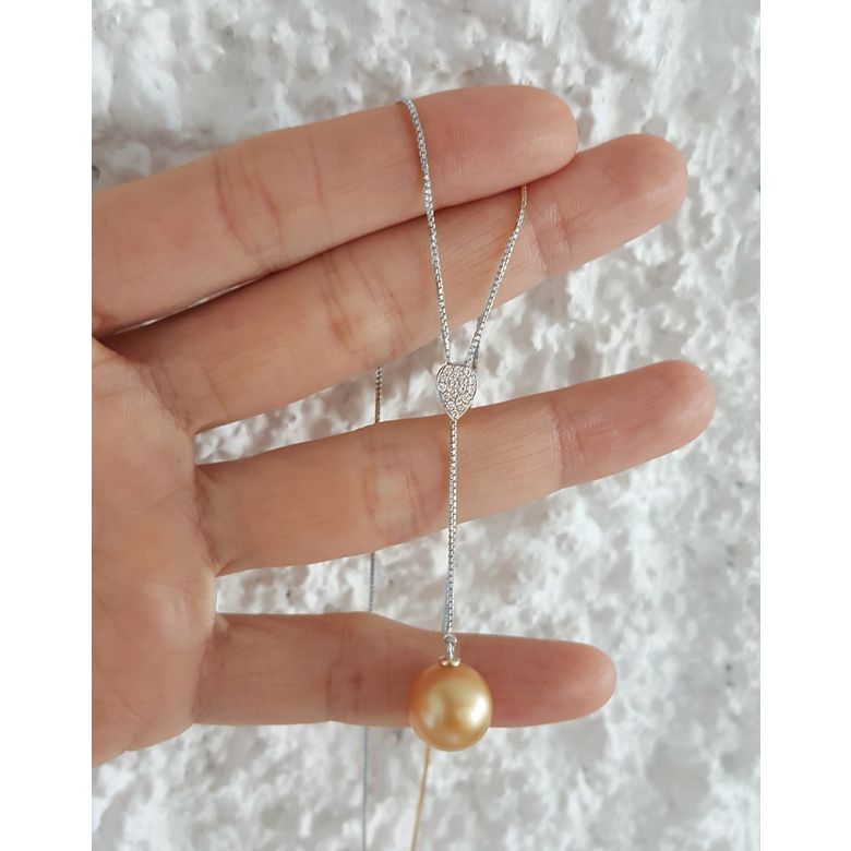 Ciondolo Attention - Oro Bianco, Diamanti & Perla Gold dei Mari del Sud - 9