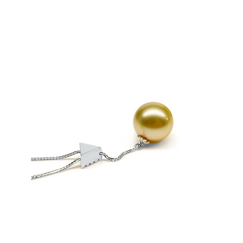 Ciondolo pendente in oro bianco e diamanti - Perla dorata australiana - 7
