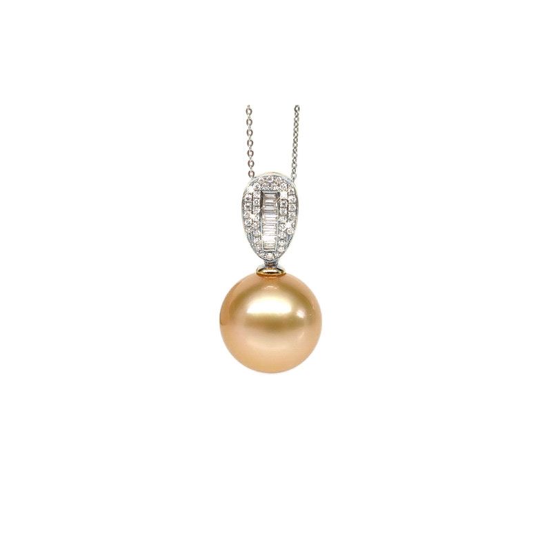 Ciondolo Victoria - Oro Bianco, Diamanti & Perla dei Mari del Sud Dorata - 1