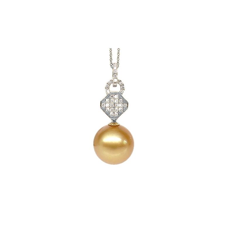 Ciondolo Romano - Oro Bianco, Diamanti & Perla Gold dei Mari del Sud - 1