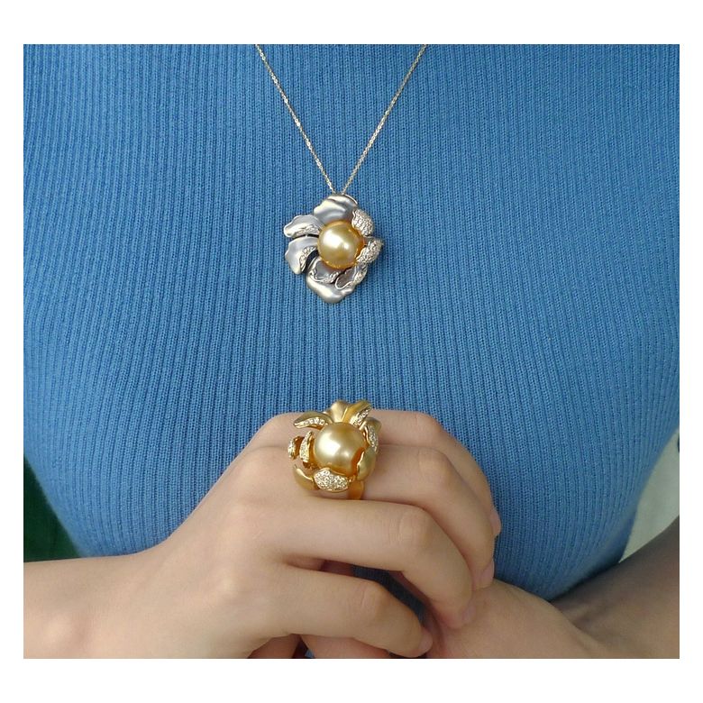Ciondolo Peonia. Oro Bianco e Perla d'Australia - 2