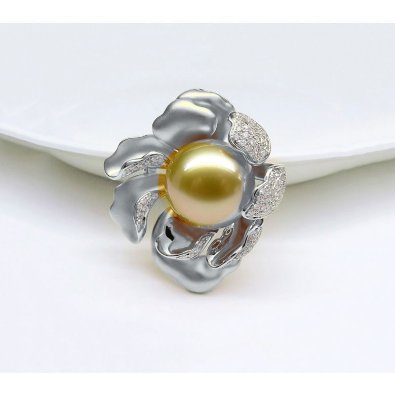 Ciondolo Peonia. Oro Bianco e Perla d'Australia - 11