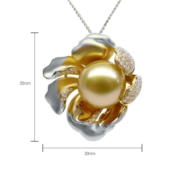 Ciondolo Peonia. Oro Bianco e Perla d'Australia - 14