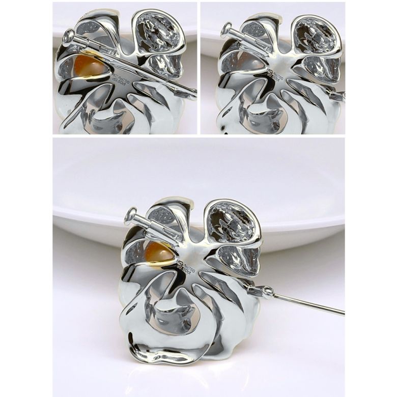 Ciondolo Peonia. Oro Bianco e Perla d'Australia - 15