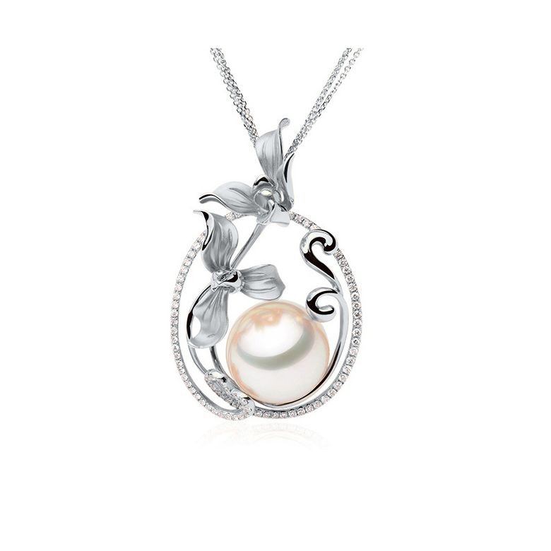 Ciondolo Orchidée Oro bianco, diamanti e perla d'Australia  - 4