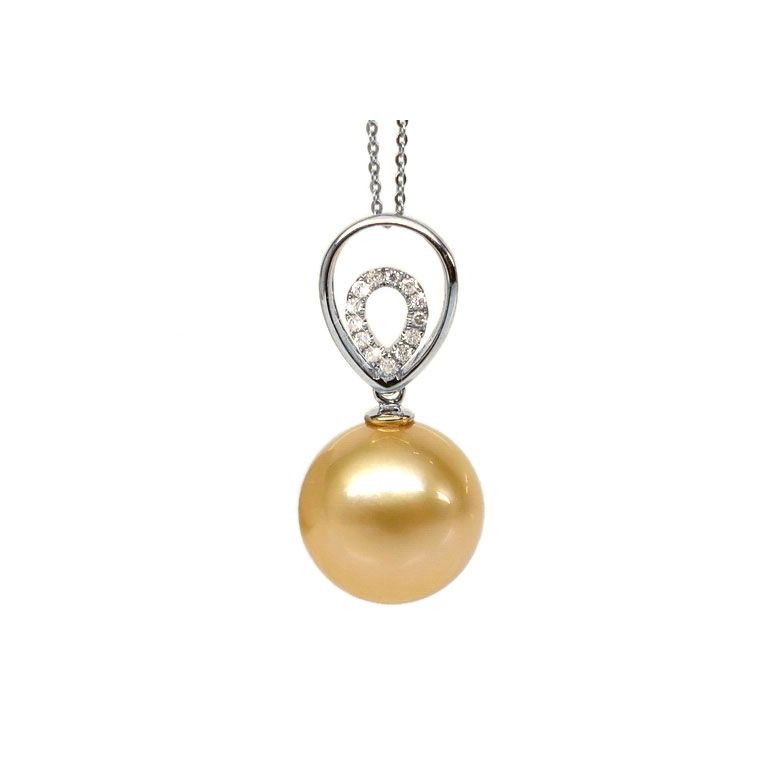 Ciondolo Narciso - Oro Bianco, Diamanti & Perla Gold dei Mari del Sud - 2