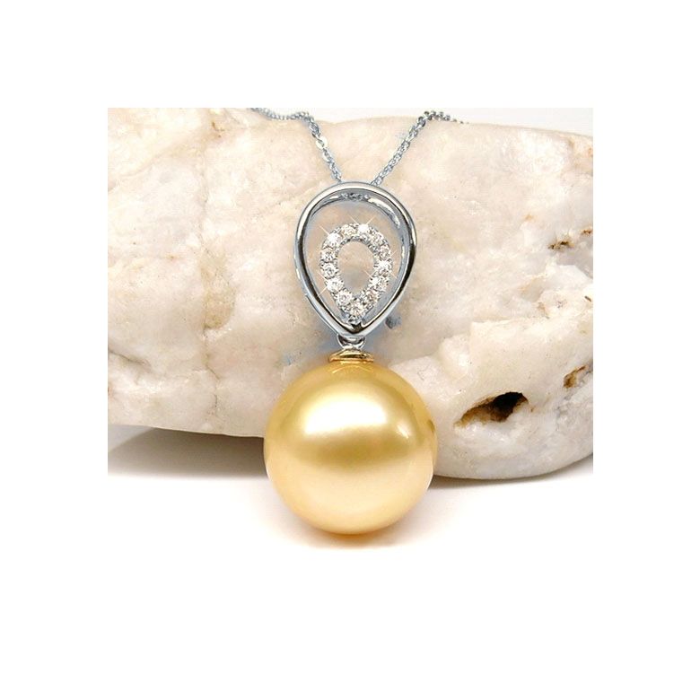 Ciondolo Narciso - Oro Bianco, Diamanti & Perla Gold dei Mari del Sud - 3