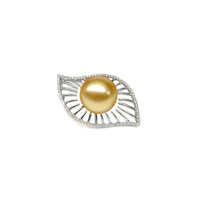 Ciondolo Egitto oro bianco - Perla Australia dorata - 11/12mm - 1