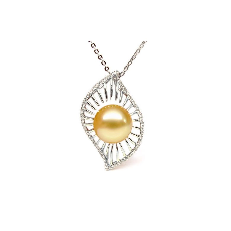 Ciondolo Egitto oro bianco - Perla Australia dorata - 11/12mm - 3