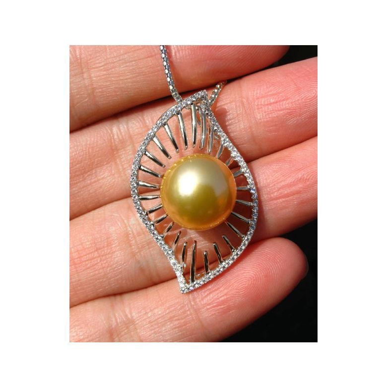 Ciondolo Egitto oro bianco - Perla Australia dorata - 11/12mm - 4