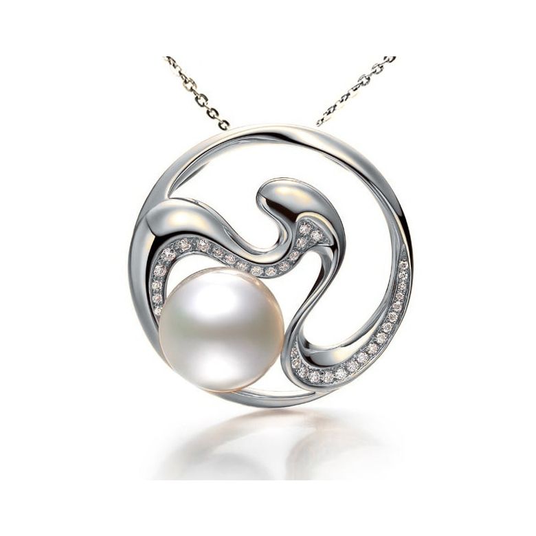 Ciondolo fiore di pesco - Perle d'Australia, diamanti, oro bianco - 1