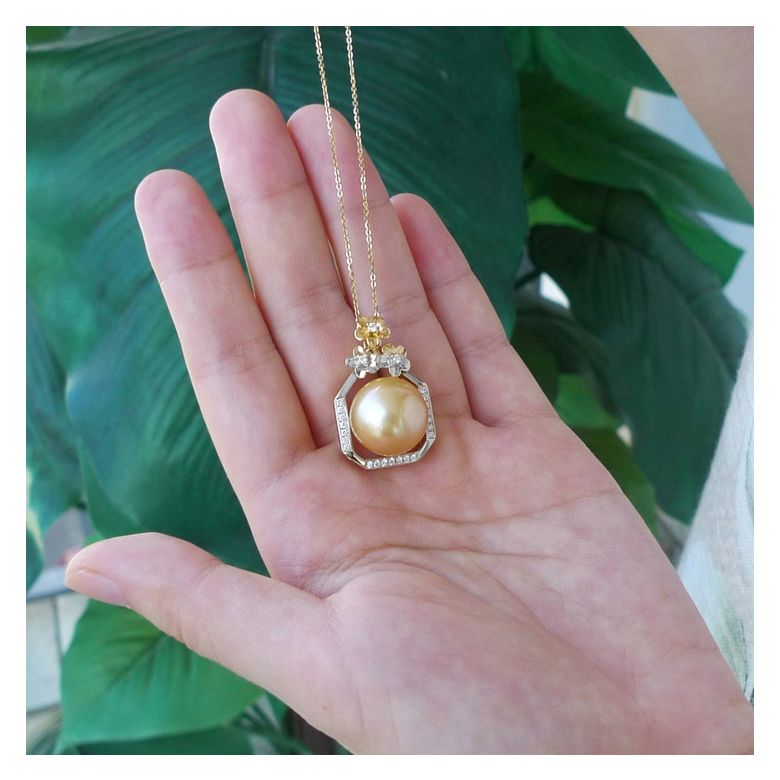 Ciondolo parfum précieux -  Oro bianco & diamanti - Perle dorata - 5