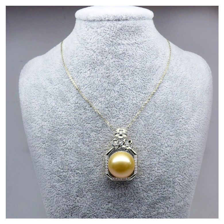 Ciondolo parfum précieux -  Oro bianco & diamanti - Perle dorata - 6