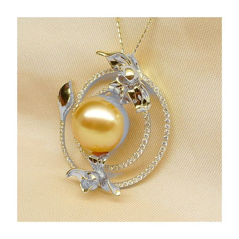 Ciondolo Orchidée sauvage - Perla dorata dei mari del sud oro bianco - 6