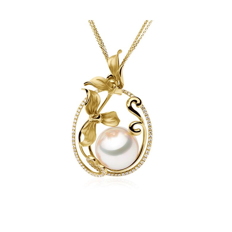Ciondolo Orchidée Oro giallo, diamanti e perla d'Australia  - 4