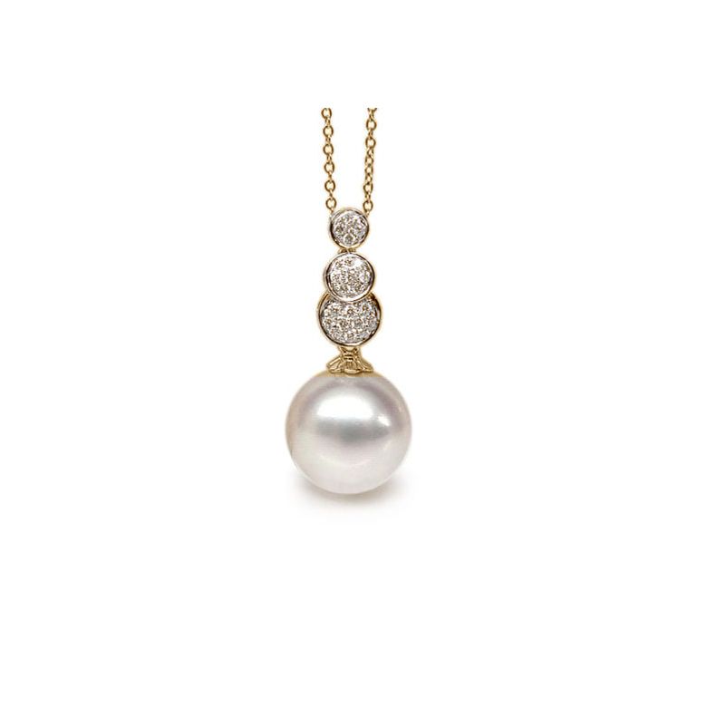 Ciondolo oro giallo, diamanti -  Perla d'Australia bianca - 12/13mm - 1