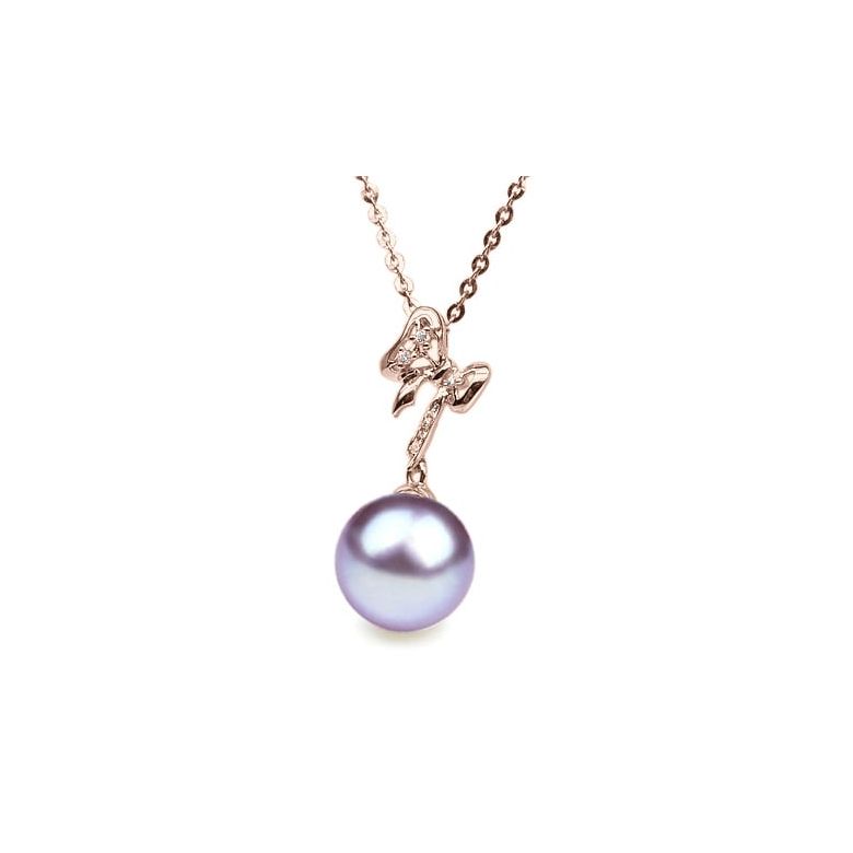 Ciondolo Mon petit Noeud Oro Rosa 18kt, Perla di Acqua Dolce Lavanda 10/10.5mm - 1