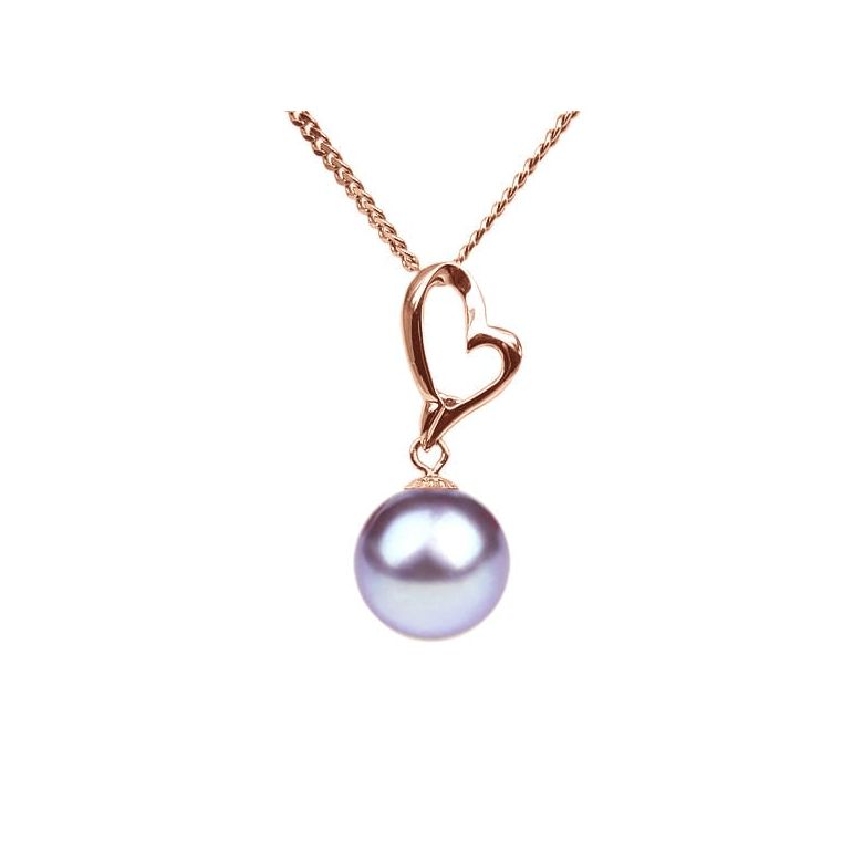 Ciondolo Coeur de Cupidon Oro Rosa 18kt, Perla di Acqua Dolce Lavanda 10/10.5mm - 1