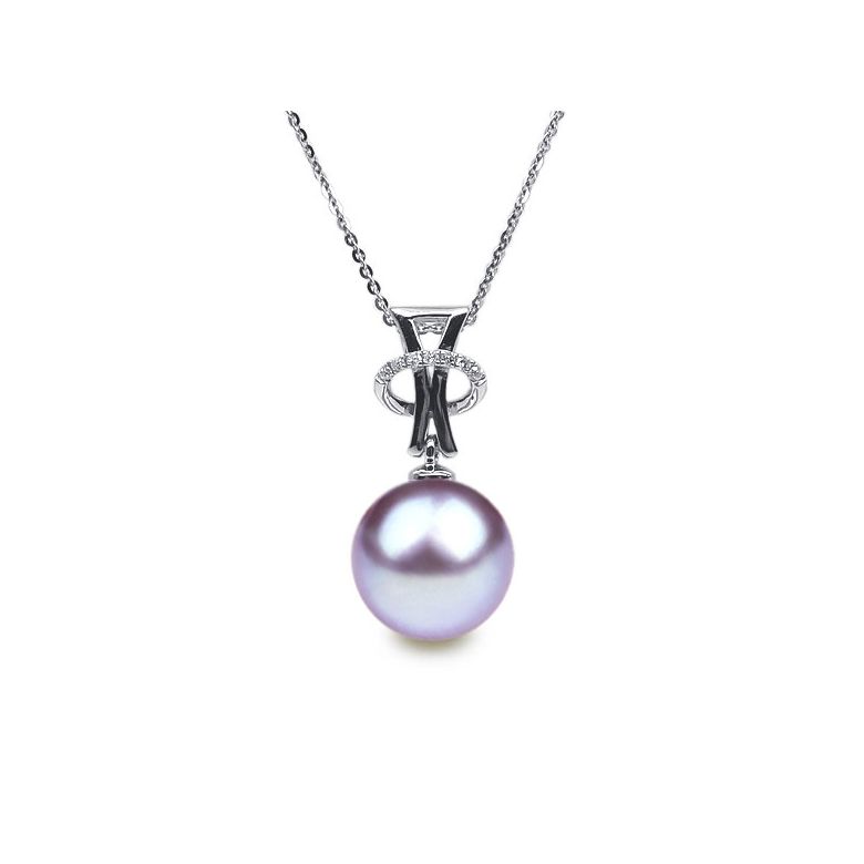 Ciondolo XO Oro Bianco 18kt, Perla di Acqua Dolce Lavanda 10/10.5mm - 1