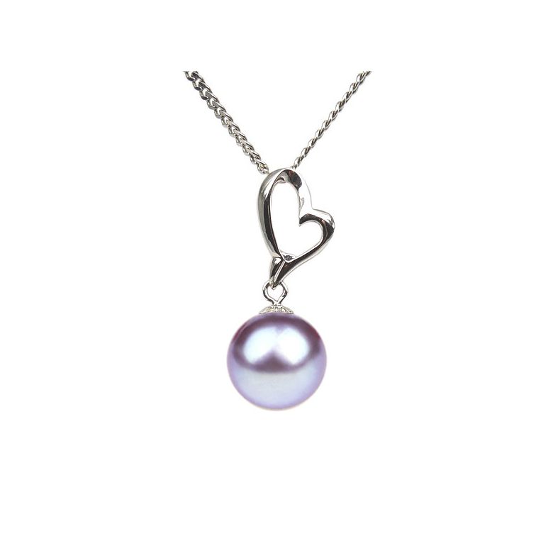 Ciondolo Coeur de Cupidon Oro Bianco 18kt, Perla di Acqua Dolce Lavanda 10/10.5mm - 1