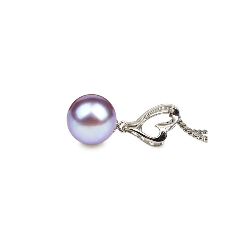 Ciondolo Coeur de Cupidon Oro Bianco 18kt, Perla di Acqua Dolce Lavanda 10/10.5mm - 2