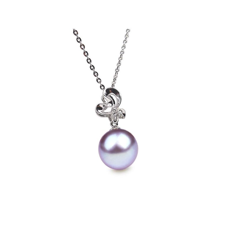 Ciondolo Fleur sauvage Oro Bianco 18kt, Perla di Acqua Dolce Lavanda 10/10.5mm - 2