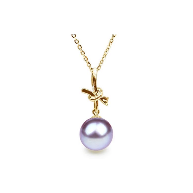 Ciondolo Noeud Merveilleux Oro Giallo 18kt, Perla di Acqua Dolce Lavanda 10/10.5mm - 1