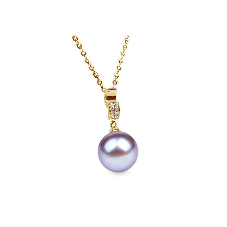 Ciondolo Xilo Oro Giallo 18kt, Perla di Acqua Dolce Lavanda 10/10.5mm - 1