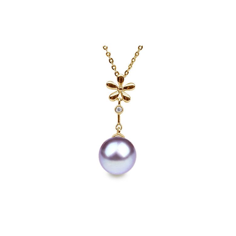 Ciondolo Fleur céleste Oro Giallo 18kt, Perla di Acqua Dolce Lavanda 10/10.5mm - 1
