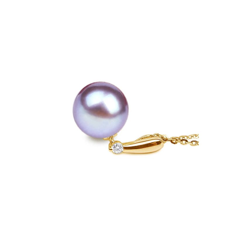 Ciondolo Hainan Oro Giallo 18kt, Perla di Acqua Dolce Lavanda 10/10.5mm - 2