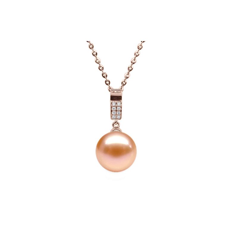 Ciondolo Xilo - Oro Rosa, Perla d'Acqua Dolce e Diamanti - 7