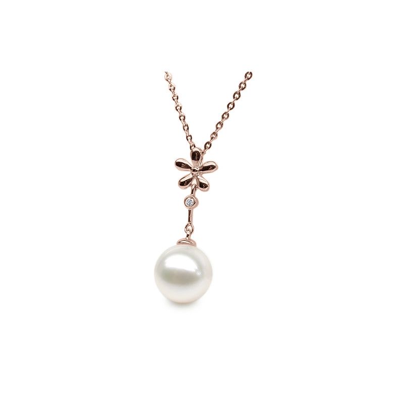 Ciondolo Fleur Céleste - Oro Rosa, Perla d'Acqua Dolce e Diamante - 1