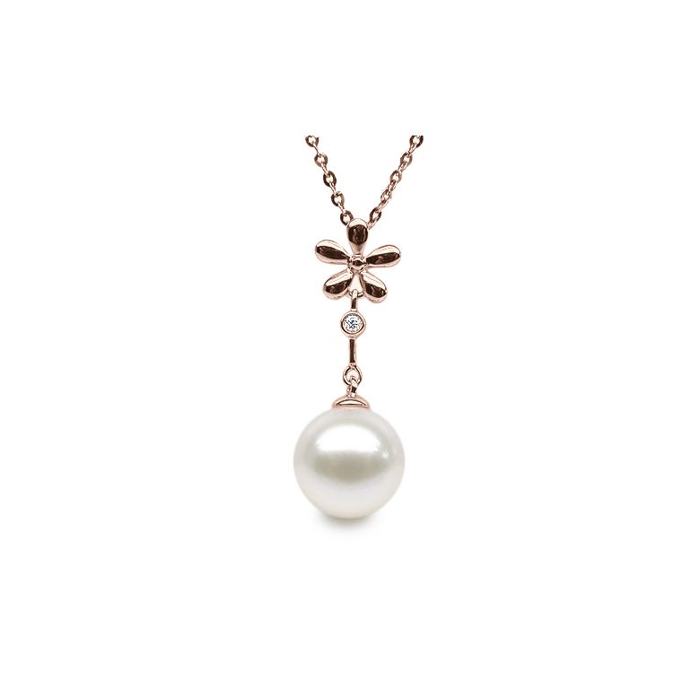Ciondolo Fleur Céleste - Oro Rosa, Perla d'Acqua Dolce e Diamante - 2