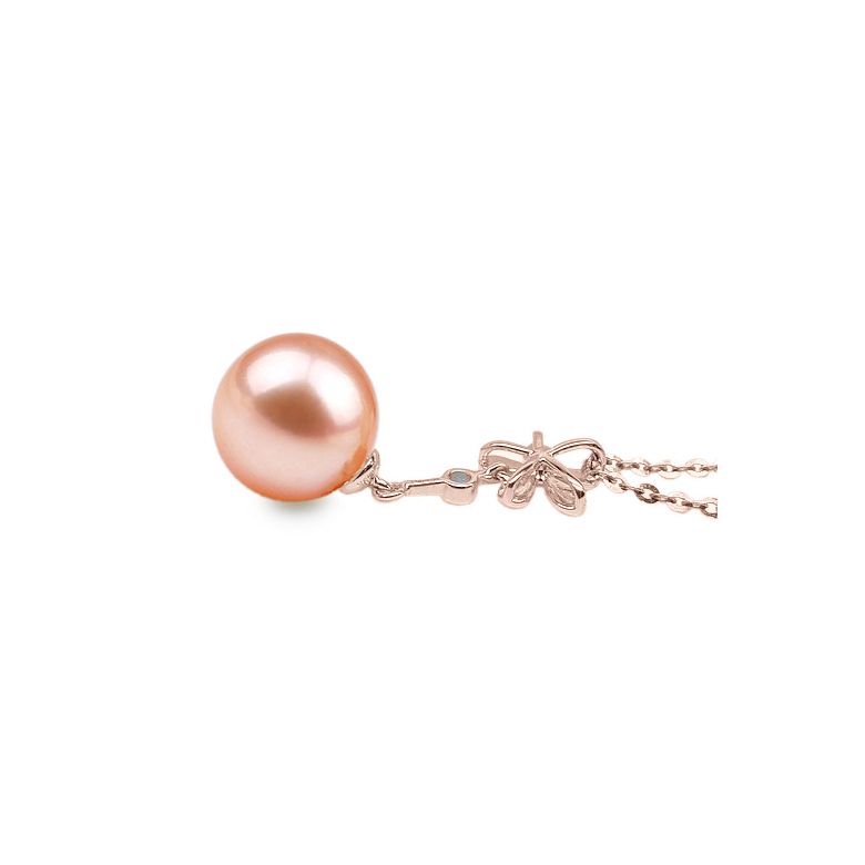 Ciondolo Fleur Céleste - Oro Rosa, Perla d'Acqua Dolce e Diamante - 5