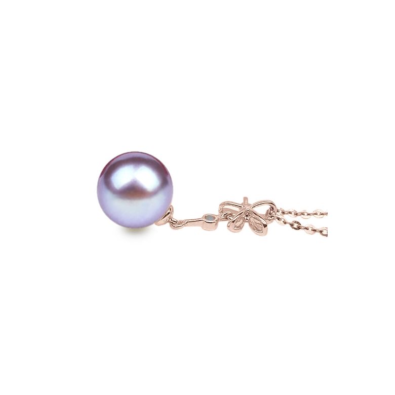 Ciondolo Fleur Céleste - Oro Rosa, Perla d'Acqua Dolce e Diamante - 8