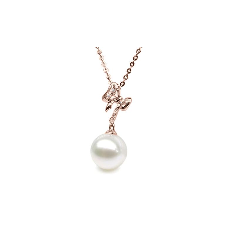 Ciondolo Fiocco - Oro Rosa, Diamanti e Perla di Fiume - 1