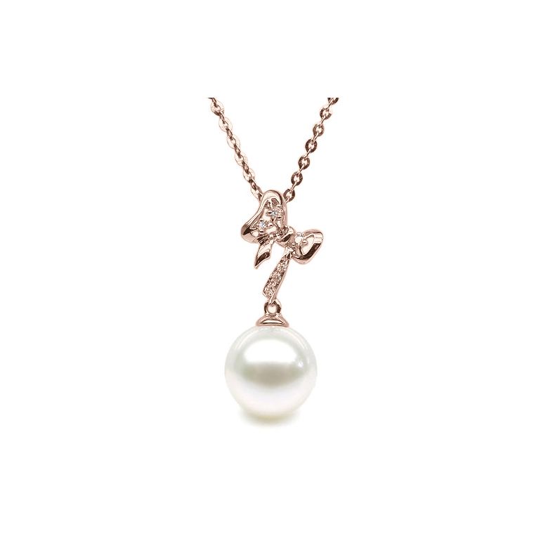 Ciondolo Fiocco - Oro Rosa, Diamanti e Perla di Fiume - 2