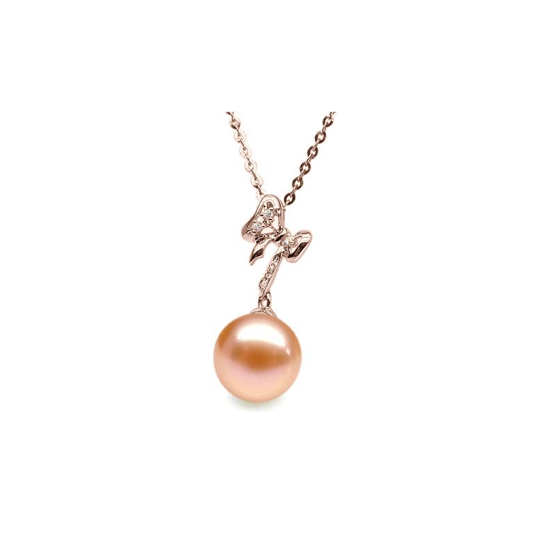Ciondolo Fiocco - Oro Rosa, Diamanti e Perla di Fiume - 5
