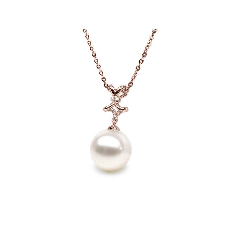 Ciondolo Fiocco Classico - Oro Rosa, Diamanti e Perla d'Acqua Dolce - 1