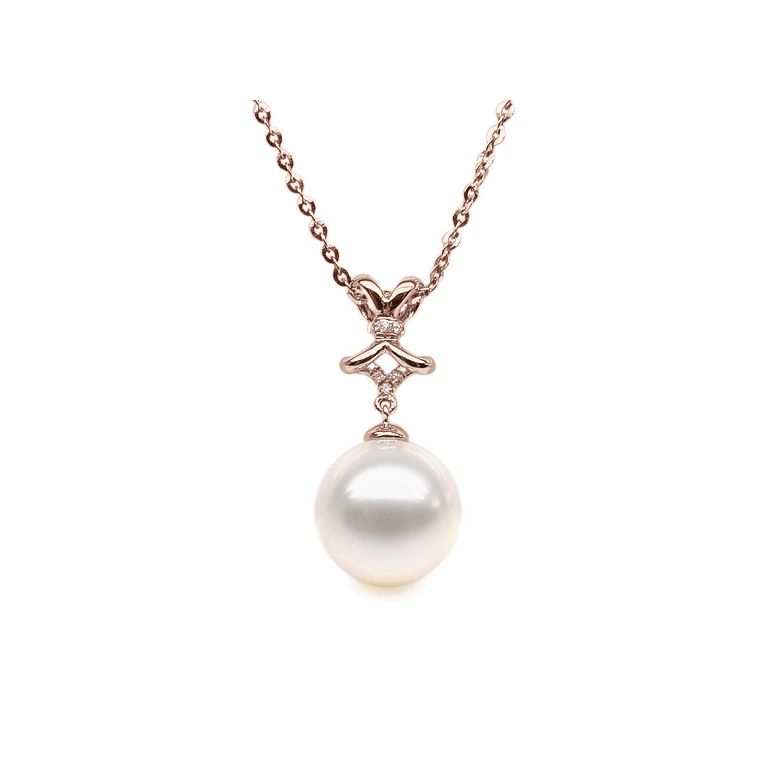 Ciondolo Fiocco Classico - Oro Rosa, Diamanti e Perla d'Acqua Dolce - 2