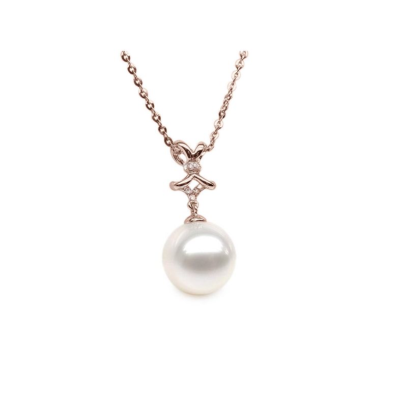 Ciondolo Fiocco Classico - Oro Rosa, Diamanti e Perla d'Acqua Dolce - 3