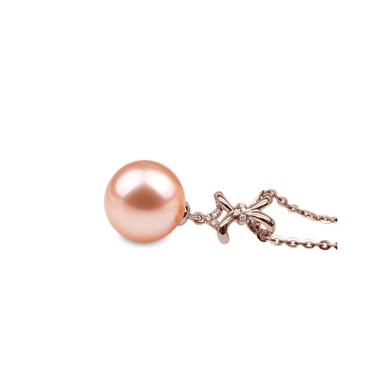 Ciondolo Fiocco Classico - Oro Rosa, Diamanti e Perla d'Acqua Dolce - 5